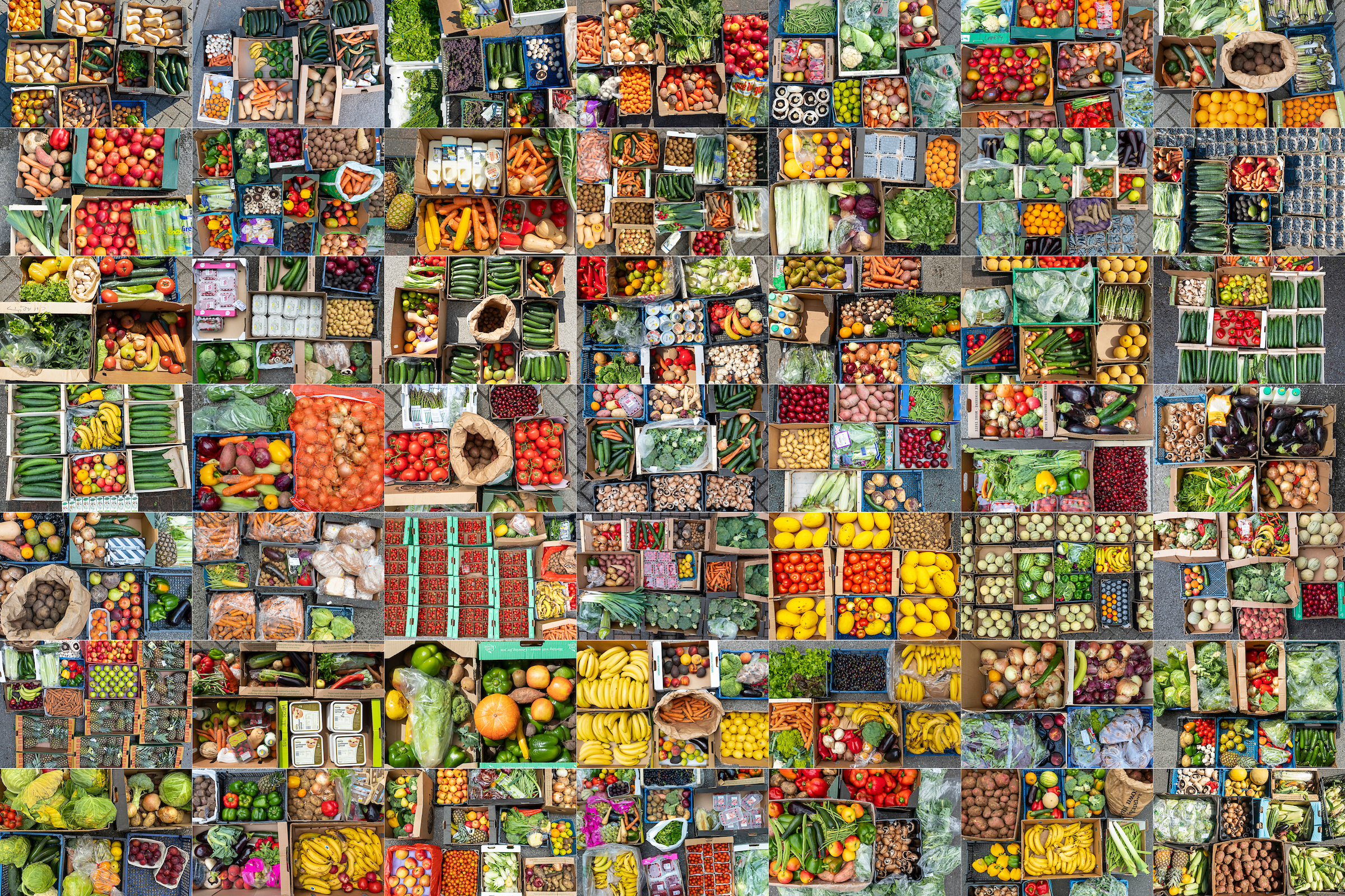 This is a picture of 49-montaged images, from the beginning of lockdown, of food that couldn’t be sold from Beanies. We donated all our surplus usable produce to two local Sheffield charities – The Archer Project and The Food Hall. They have each been supplying roughly 200 free nutritious cooked meals per day since day one of the lockdown to vulnerable people, including those living on the street, unable to cope due to age or underlying health issues including mental health or families struggling to pay their bills, as all other cooked food outlets and charities in the city had closed at the end of March.